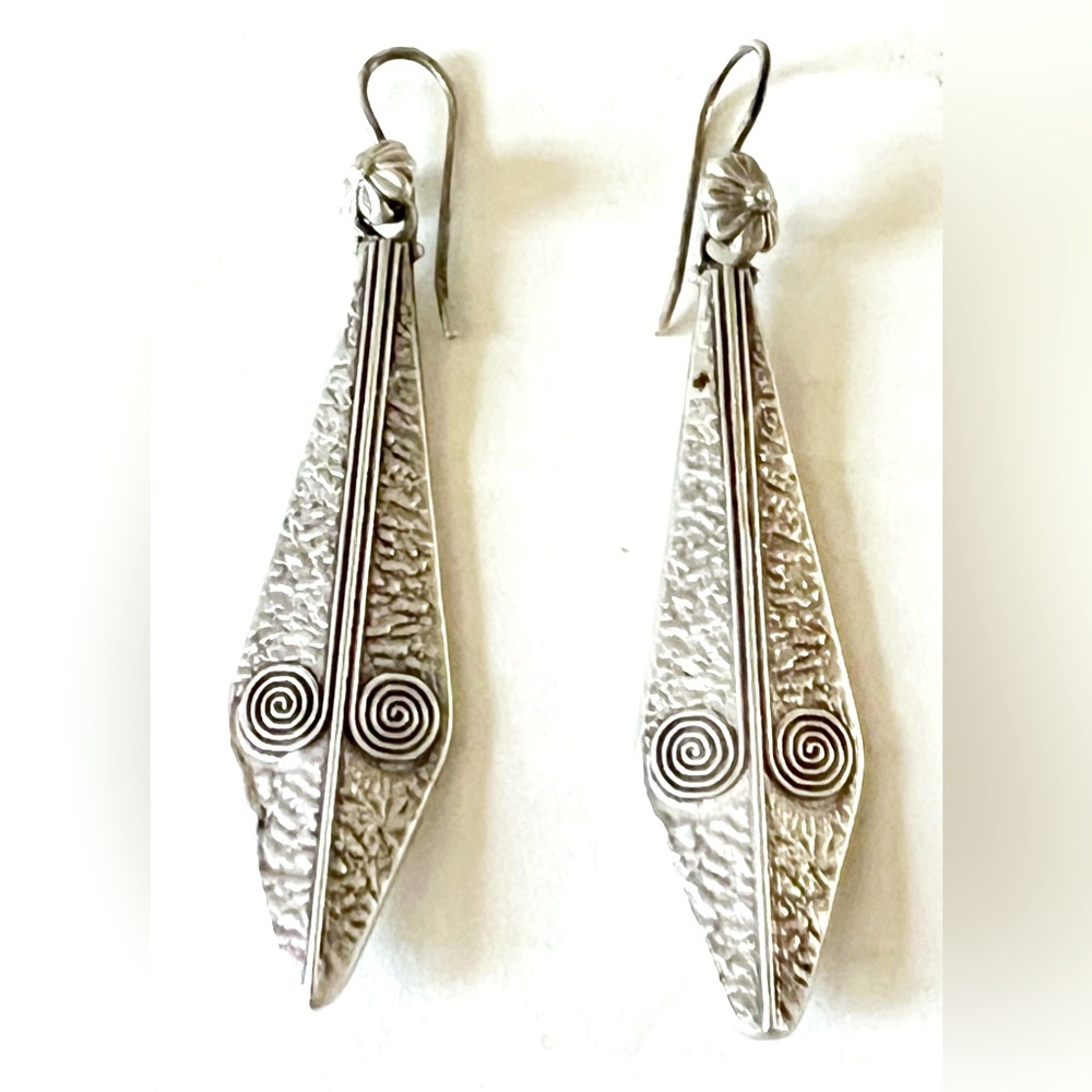 Antique Silver Signed 925 Tribal Earrings